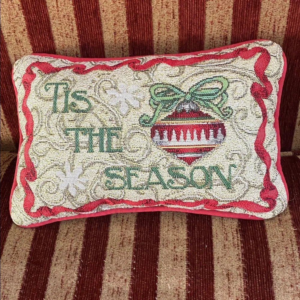 Festive red, green and gold Holiday Throw Pillow. “Tis THE SEASON”